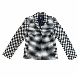 Black & White Houndstooth Wool Blend Blazer/Jacket, Classic Tailored Fully Lined